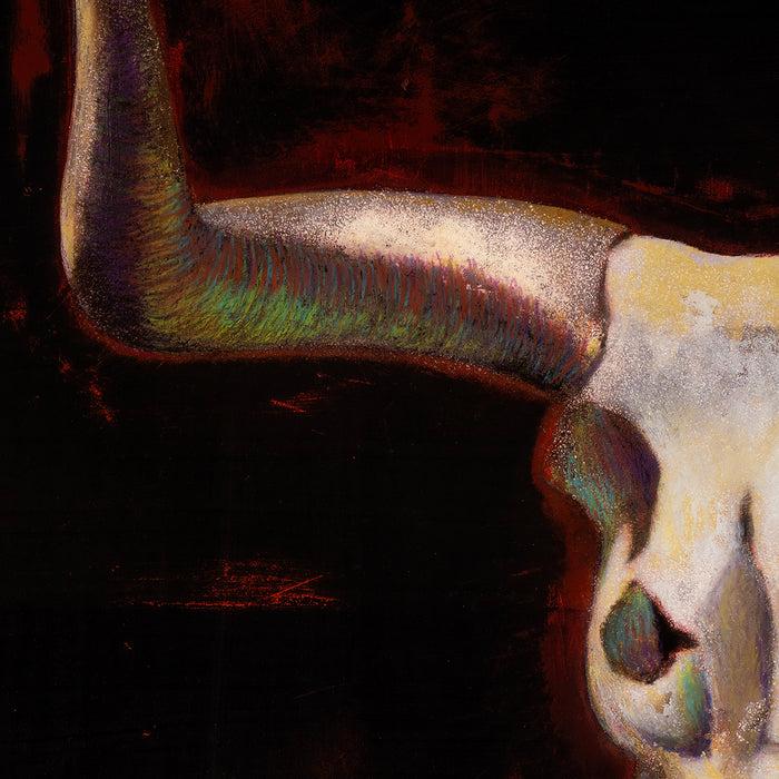 PETITE ORIGINAL: Oil & Oil Crayon<br>"Tip of the Steer", 12"x 16"