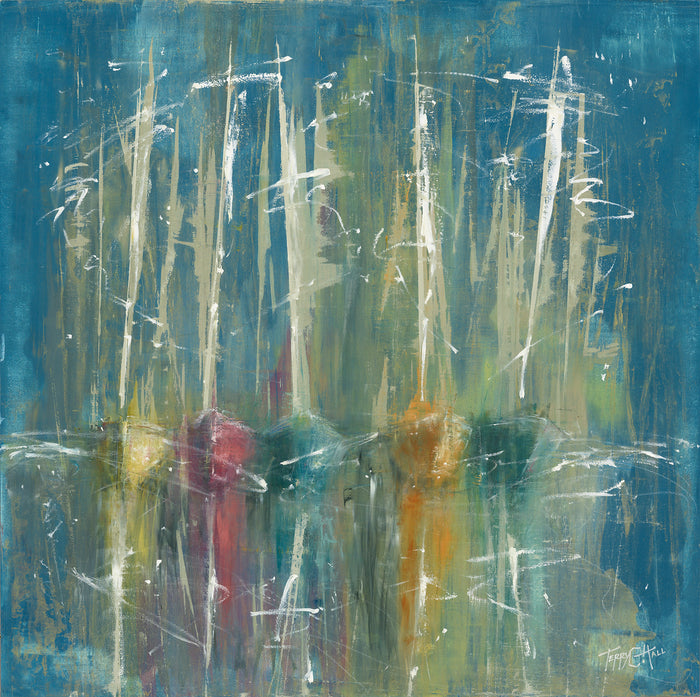 ORIGINAL: Oil & Metallics<br>"Harbor Lights" 30" x 30"