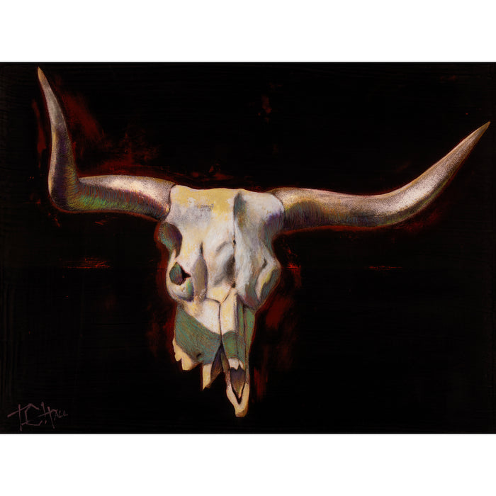 PETITE ORIGINAL: Oil & Oil Crayon<br>"Tip of the Steer", 12"x 16"