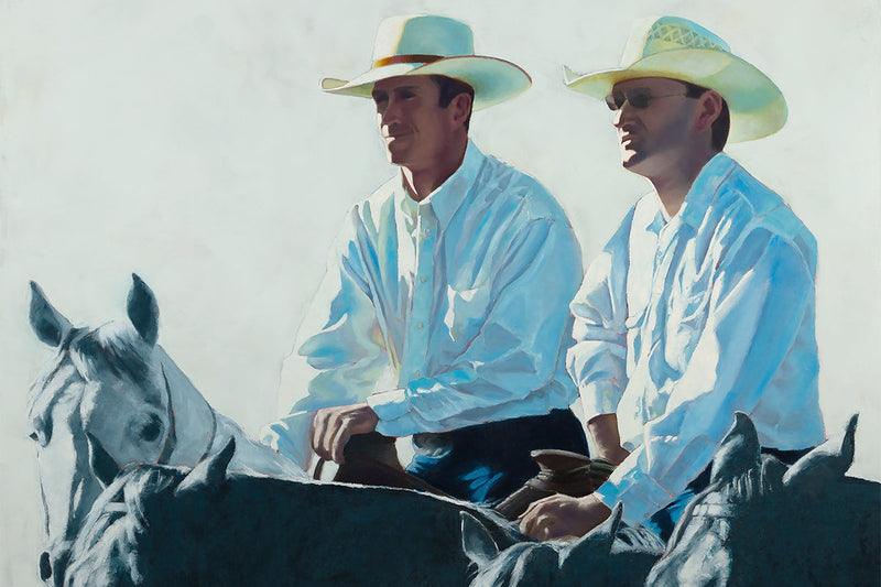 Painting of two cowboys enjoying a quiet time on their horses