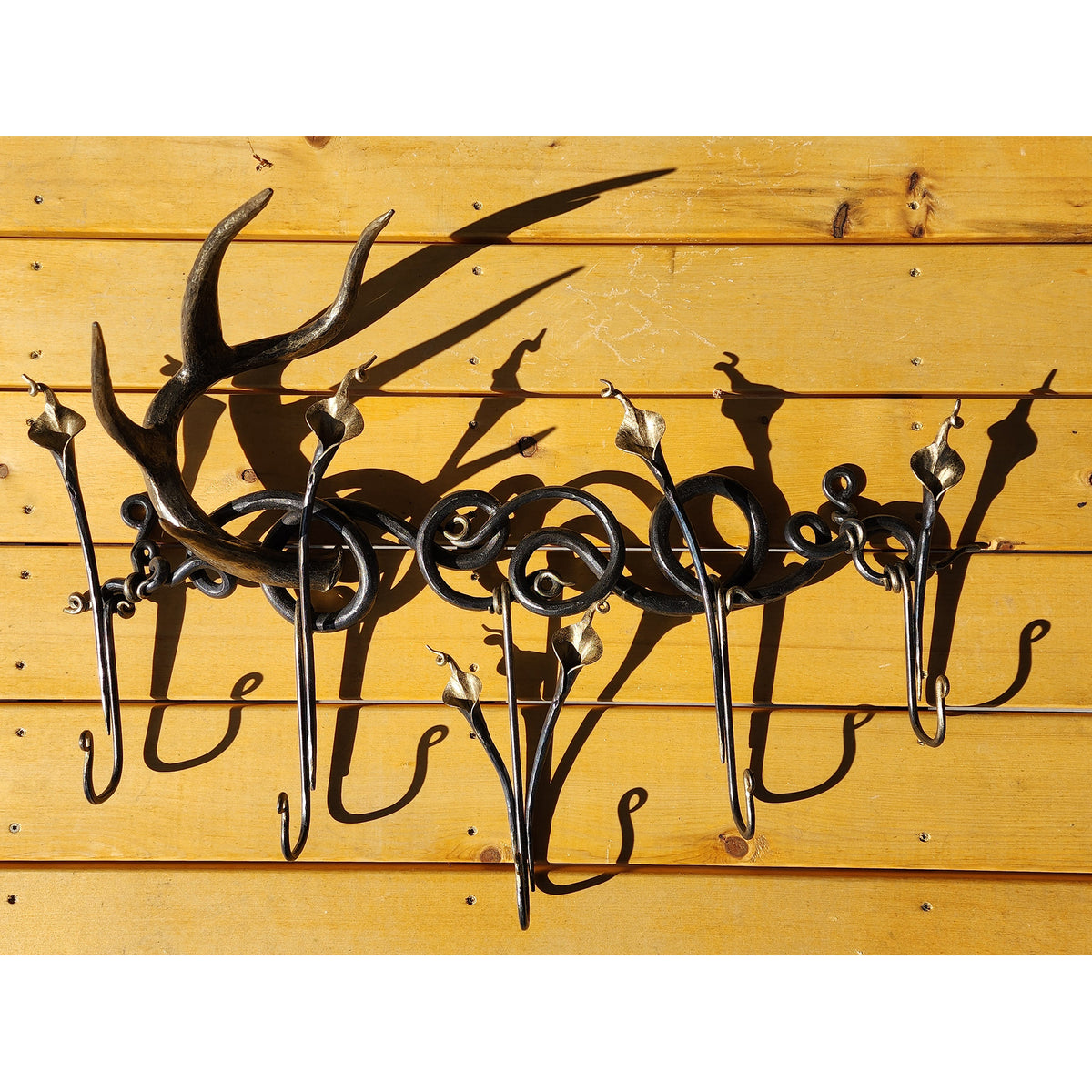 Sculpture: Hand-forged Blacksmith<br>Antler with Callas Coatrack by Ellen Durkan