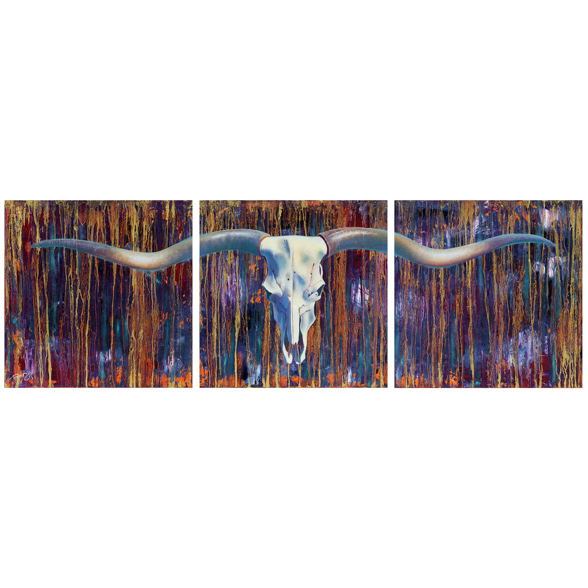 ORIGINAL: Oil & Metallics<br>"El Dorado" by Terry Cooke Hall, 20" x 60" triptych
