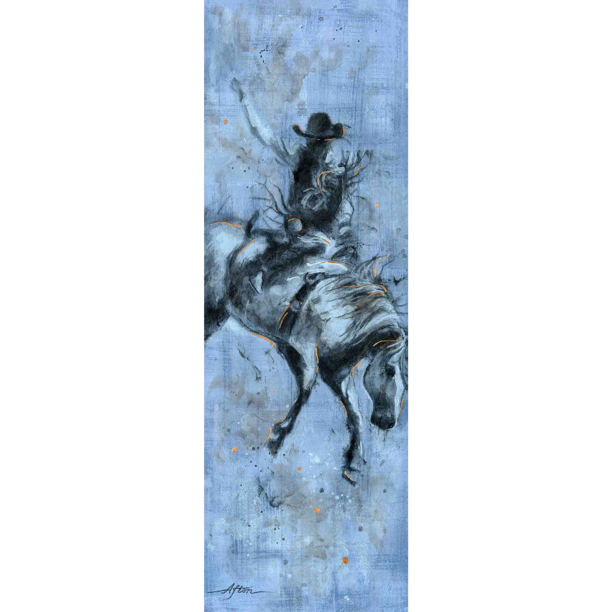 ORIGINAL: Mixed Media<br>"Bleu Buckaroo" by Afton, 36" x 12"