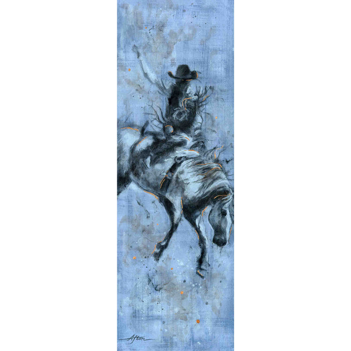 ORIGINAL: Mixed Media<br>"Bleu Buckaroo" by Afton, 36" x 12"