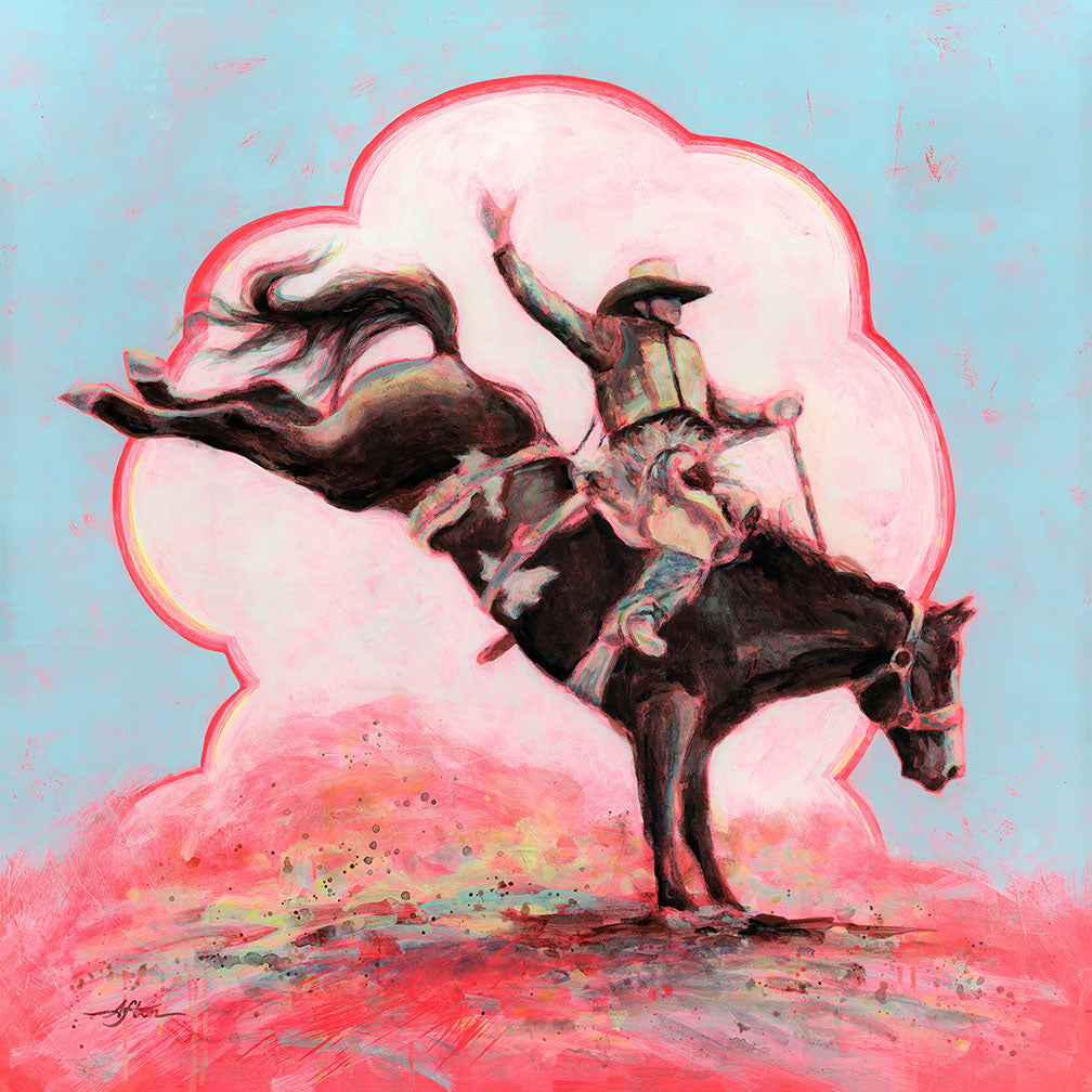 ORIGINAL: Mixed Media<br>"Brimming Buckaroo" by Afton, 36" x 36"