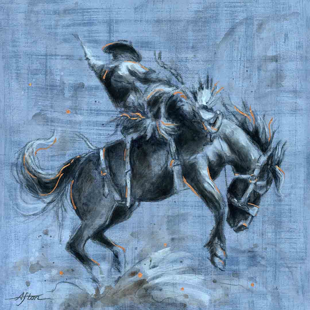 ORIGINAL: Mixed Media<br>"Denim Buckaroo" by Afton, 20" x 20"