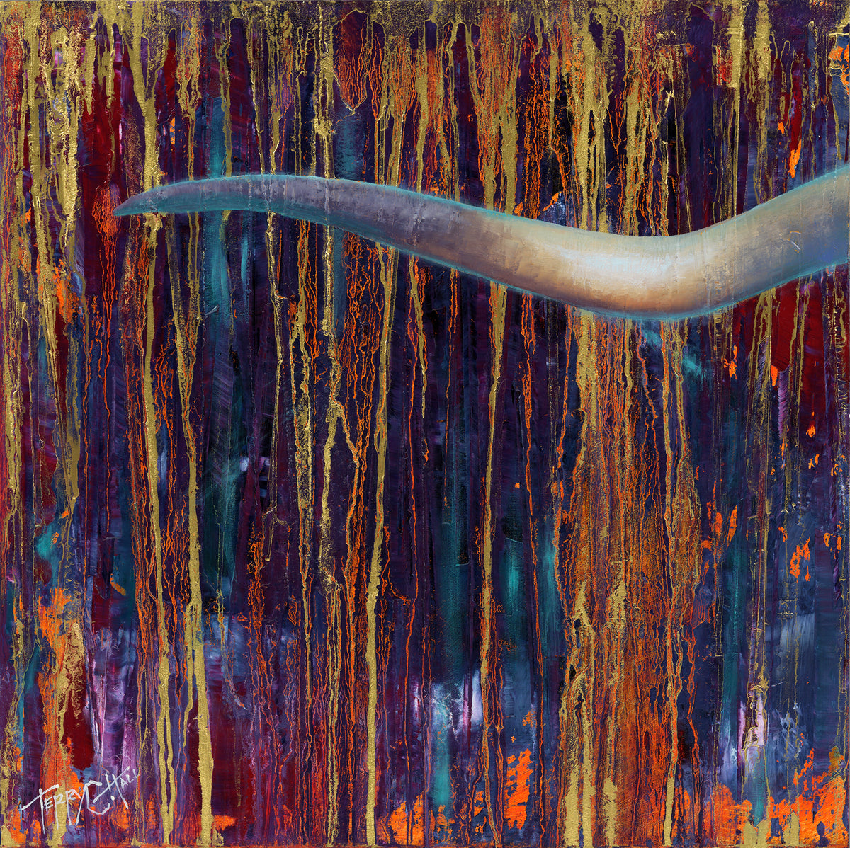 ORIGINAL: Oil & Metallics<br>"El Dorado" by Terry Cooke Hall, 20" x 60" triptych