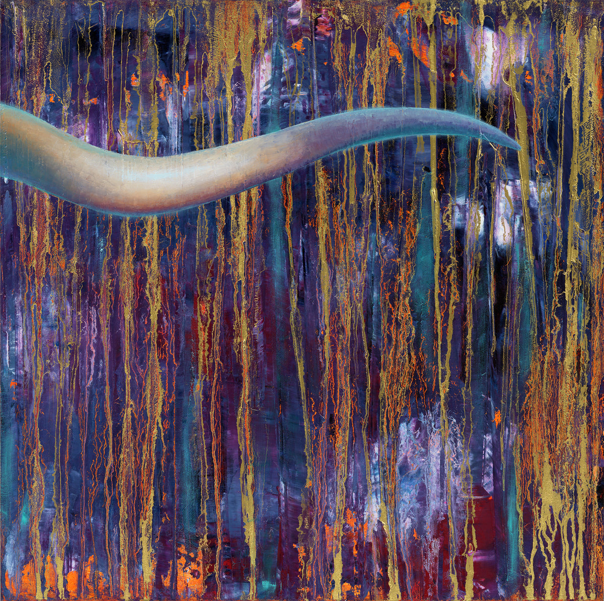 ORIGINAL: Oil & Metallics<br>"El Dorado" by Terry Cooke Hall, 20" x 60" triptych