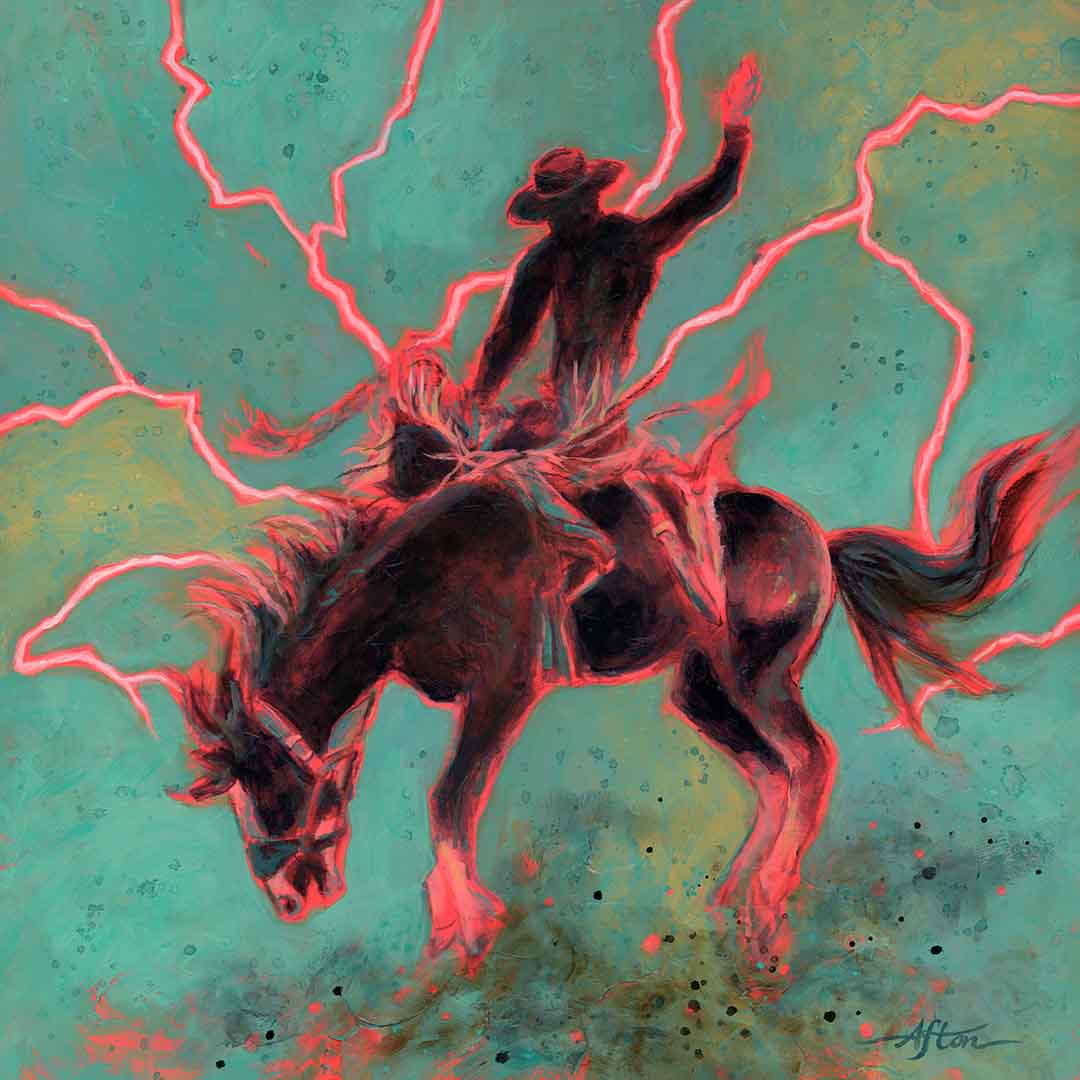 ORIGINAL: Mixed Media<br>"Electric Buckaroo" by Afton, 18" x 18"