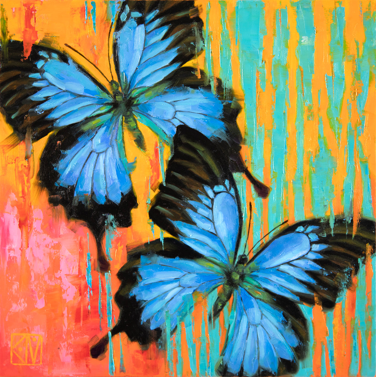 PETITE ORIGINAL: OIL<br>"Mountain Blue Swallowtail" by Krystii Melaine, 12" x 12" cradled panel