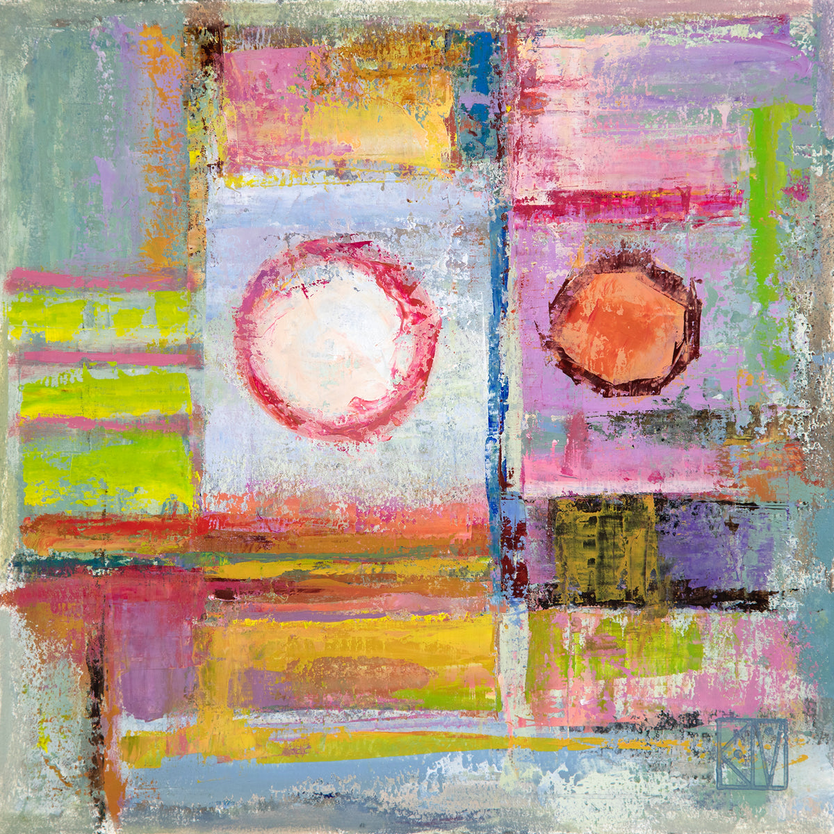 PETITE ORIGINAL: Oil<br>"My Friend Next Door #1534" by Krystii Melaine, 12" x 12"