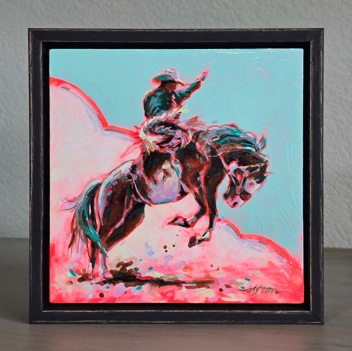 PETITE ORIGINAL: Acrylics<br>"Paintin'" Buckaroo by Afton Rossol, 7.25" x 7.25"