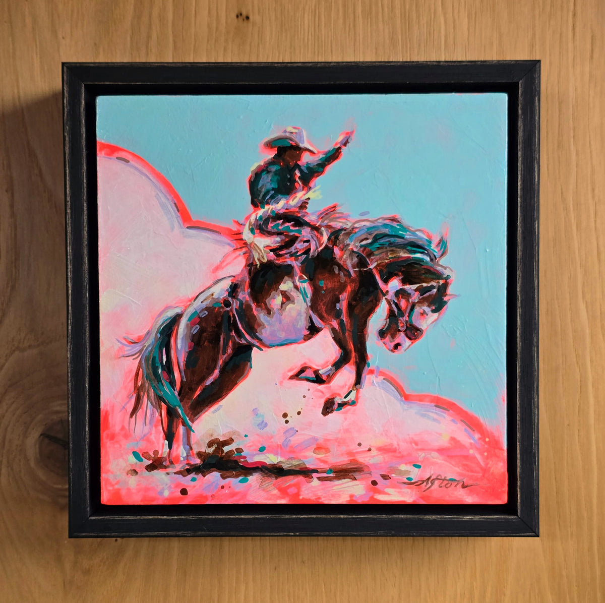 PETITE ORIGINAL: Acrylics<br>"Paintin'" Buckaroo by Afton Rossol, 7.25" x 7.25"