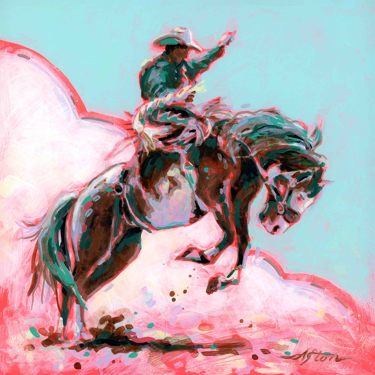 PETITE ORIGINAL: Acrylics<br>"Paintin'" Buckaroo by Afton Rossol, 7.25" x 7.25"