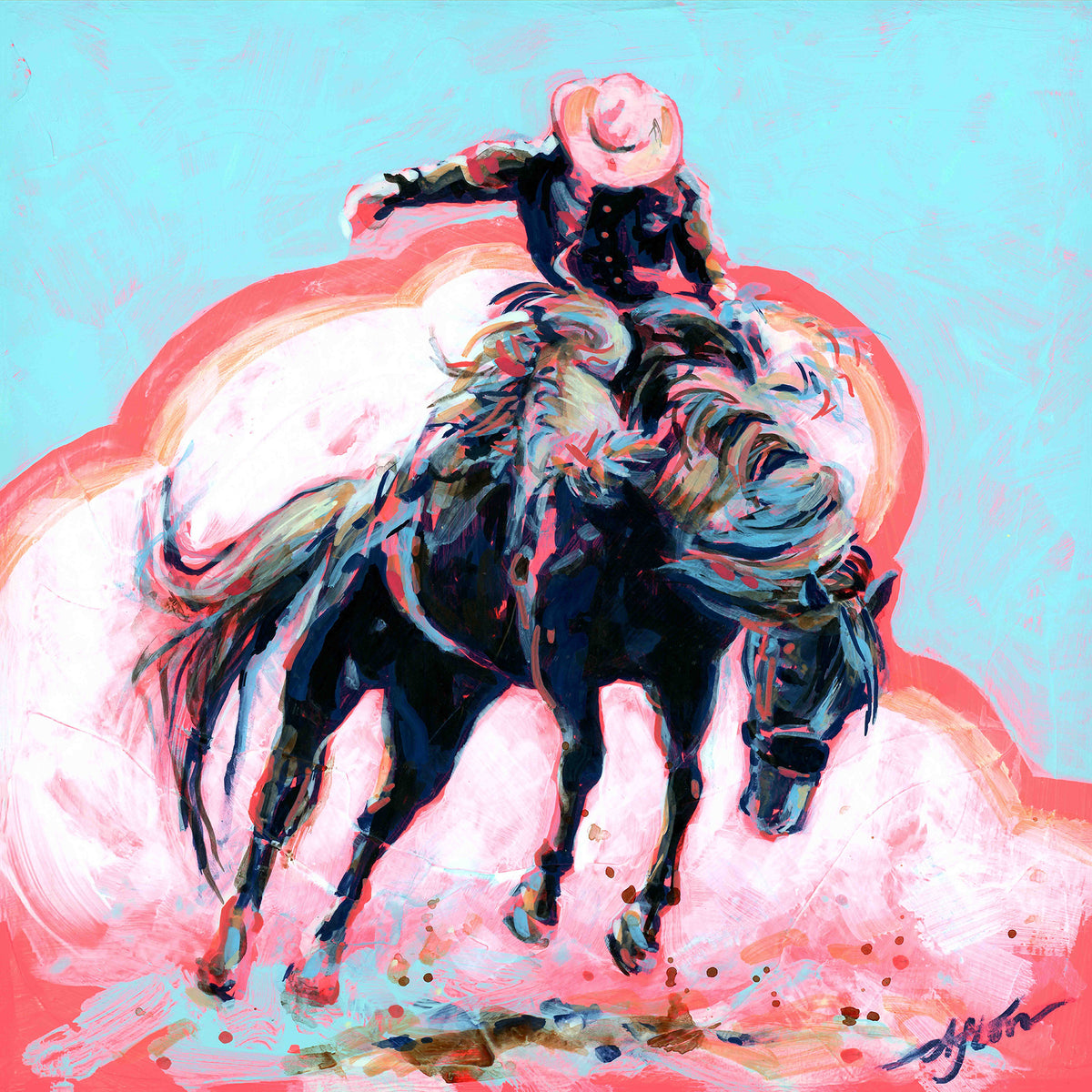 PETITE ORIGINAL: Acrylics<br>"Sky Blue" Buckaroo by Afton Rossol, 7.25" x 7.25"
