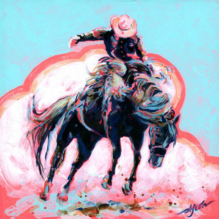 PETITE ORIGINAL: Acrylics<br>"Sky Blue" Buckaroo by Afton Rossol, 7.25" x 7.25"