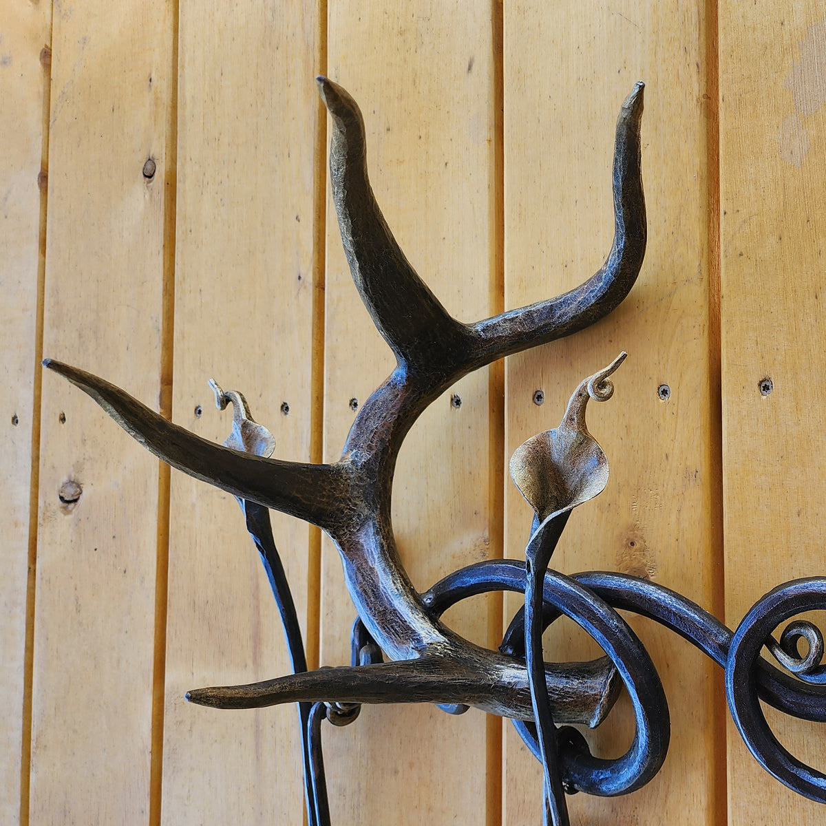 Sculpture: Hand-forged Blacksmith<br>Antler with Callas Coatrack by Ellen Durkan