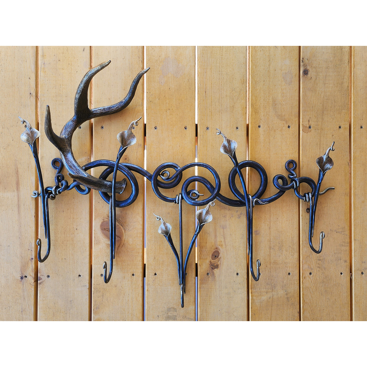 Sculpture: Hand-forged Blacksmith<br>Antler with Callas Coatrack by Ellen Durkan