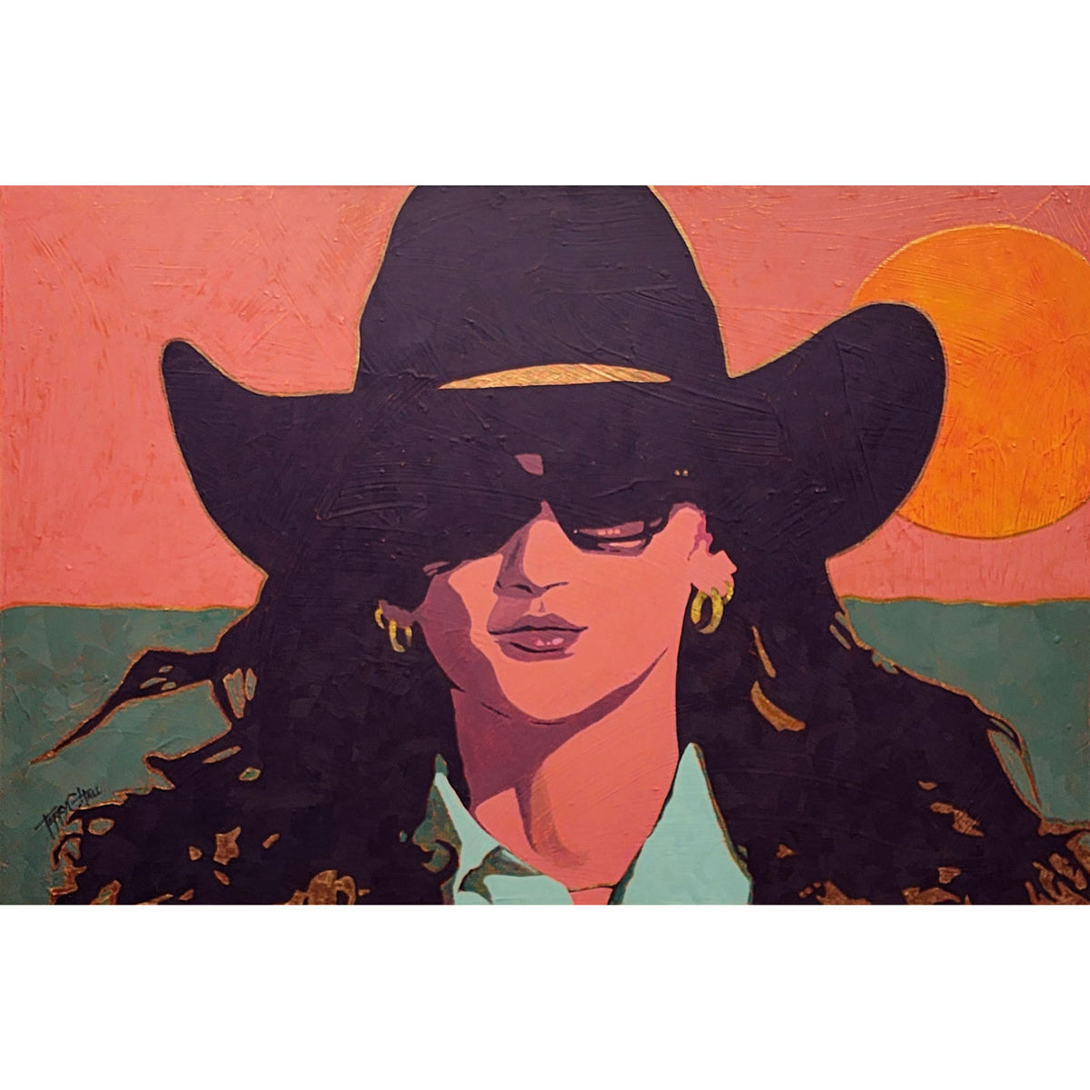 ORIGINAL: Oil & Cold Wax<br>"Step Aside, Cowboy" by Terry C Hall, 24" x 36"