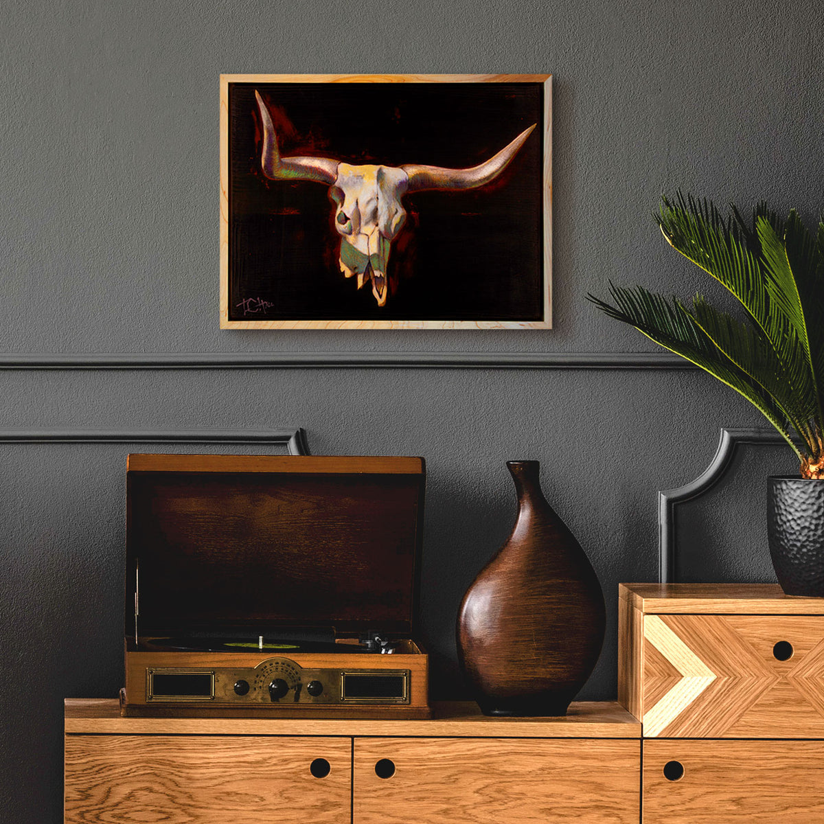 PETITE ORIGINAL: Oil & Oil Crayon<br>"Tip of the Steer", 12"x 16"