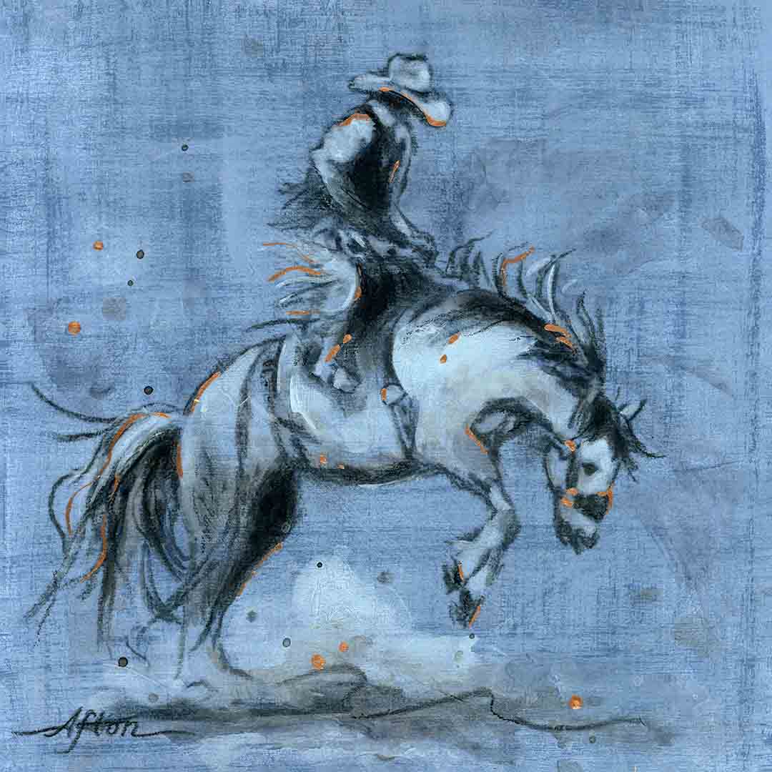 ORIGINAL: Mixed Media<br>"Chambray Buckaroo" by Afton, 10" x 10"