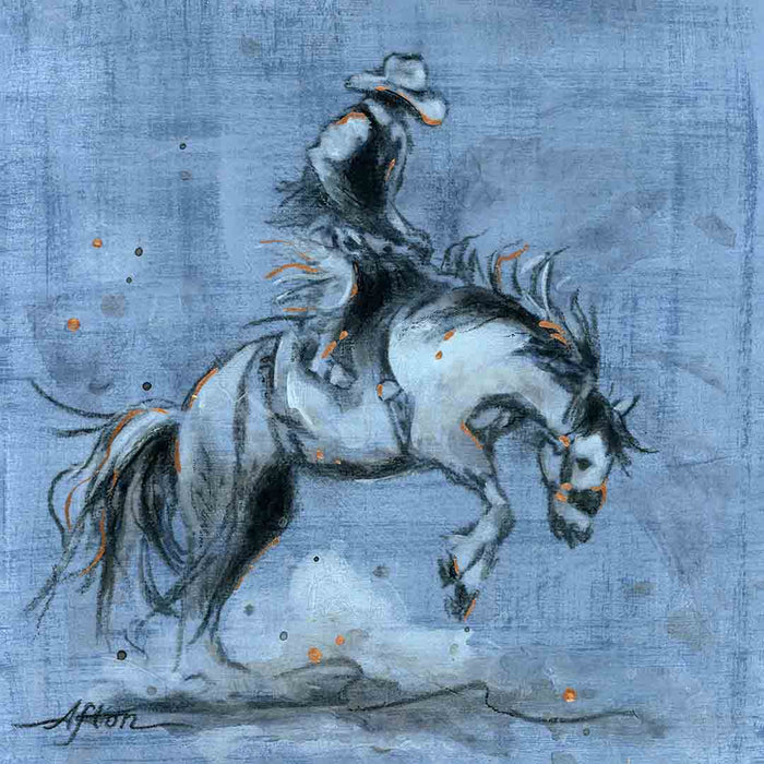 PETITE ORIGINAL: Mixed Media<br>"Chambray Buckaroo" by Afton, 10" x 10"