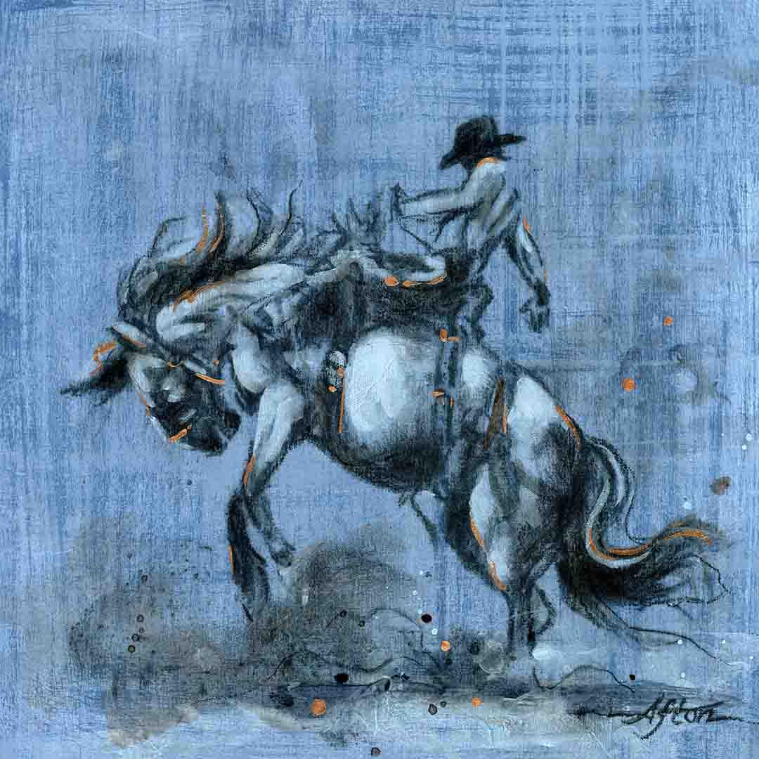 ORIGINAL: Mixed Media<br>"Twilly Buckaroo" by Afton, 10" x 10"