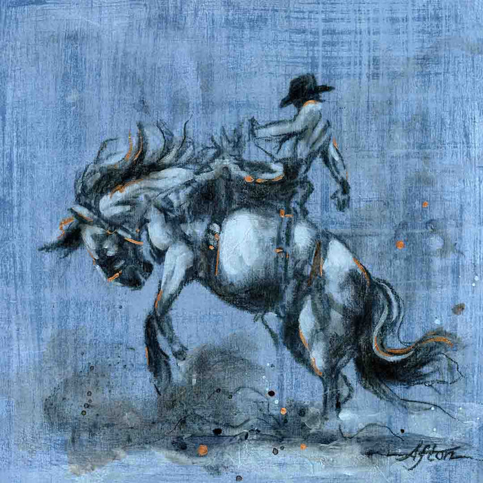 PETITE ORIGINAL: Mixed Media<br>"Twilly Buckaroo" by Afton, 10" x 10"