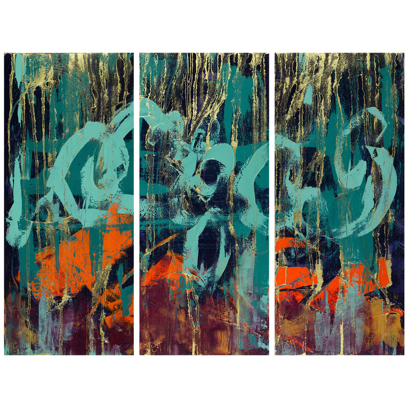 ORIGINAL: Oil & Metallics<br>"Grace Like Rain" 21" x 30" Triptych